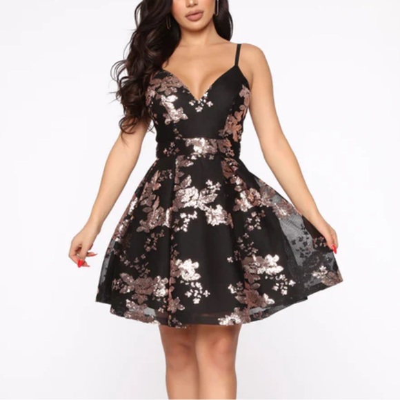 Floral Black and Rose Gold Kids Dress - Picture 1 of 8